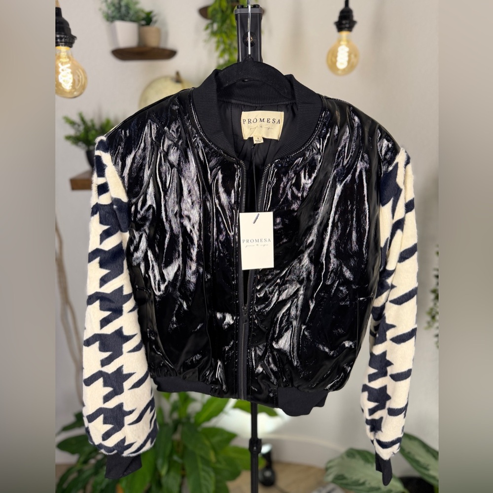 Black and White Glossy Bomber Jacket